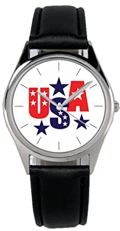 KIESENBERG Armbanduhr USA United States of America Geschenk Artikel Idee Fan Damen Herren Unisex Analog Quartz Lederarmband Uhr 36mm Durchmesser B-21266