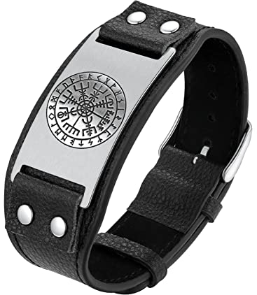 Bandmax Männer Jungen Kompass Wikinger Mikrofaser-Lederarmband Viking Armreif Manschette Armband zum Vintage Armband Modeschmuck für Geburtstag/Weihnachten