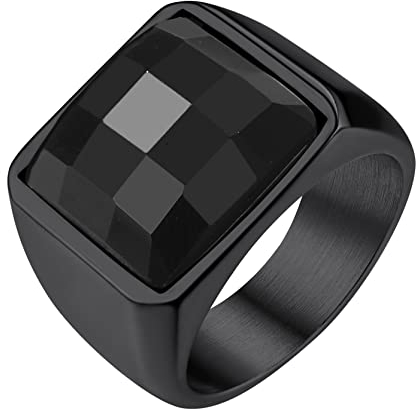 GoldChic Siegelring Herren Ringe Schwarz Edelstahlring mit Stein 15MM breit Verlobungsring 62mm Eheringe Accessoires Schmuck
