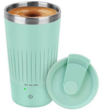 VAlinks Self Stirring Coffee Mug - Rechargeable Stainless Steel Auto Self Mixing Cup with Lid, 400ml/13.5oz Coffee Travel Mugs To Stir Coffee, Mixed Milk, Tea，Office Car Use, Green