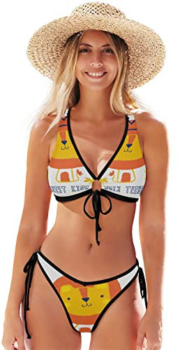 Dessin Animé Roi Lion Bikini Deux Pièces Femme Maillot de Bain 2 Pièce Tenue de Plage Swimsuit pour Filles