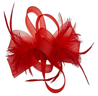 Finecy In Bibi pour femme avec ruban fleur et plumes avec serre-tête pour fête de mariage, bal de fin d'année, rouge