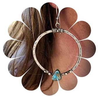 Allereya Boho Türkis Kreis Ohrringe Großer Kreis Tropfen Ohrringe Türkis Perlen Ohrringe Silber Geometrische Kreis Creolen Haken Ohrringe Schmuck für Frauen und Mädchen
