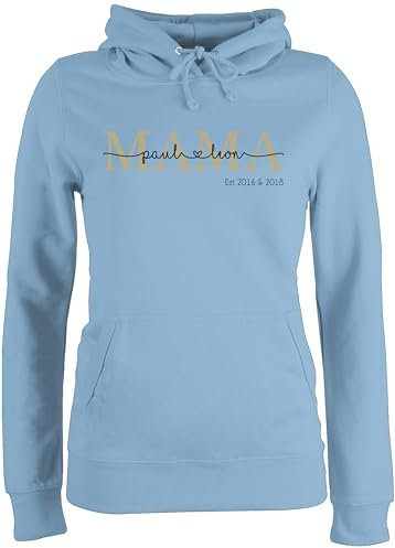 Pullover Damen Hoodie Frauen - Mama mit Namen Kinder est I Geschenk Mama Muttertag I Mutti Geschenkidee Mom I Mum Geburtstag I Weihnachten - L - Hellblau - Geschenke für mütter mutterzagsgeschenke