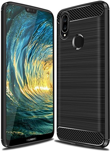 LFstore-IT COVER CARBON LOOK compatibile con HUAWEI P20 LITE - CUSTODIA SILICONE NERO