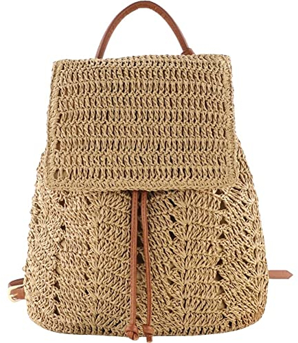Women's Straw Backpack Summer Hollow Shoulder Bag Crochet Woven Travel Bags Knitted Beach Backpack