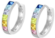 Boucles d'oreilles créoles Lotus Silver pierres multicolores