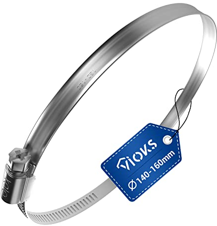 VIOKS Schlauchschelle 140-160mmØ W2 Chromstahl Schelle Rohrschelle Klemme Schneckenantrieb für 150mmØ Abluftschlauch an Dunstabzugshaube
