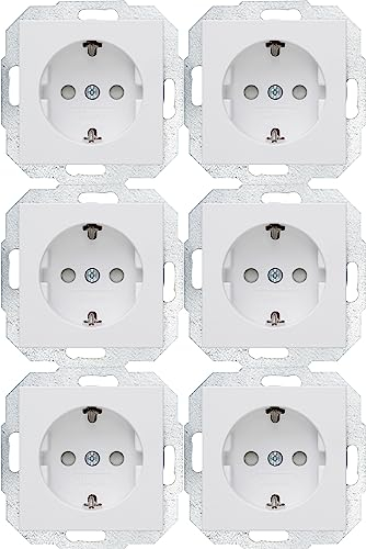Kopp Athenis Profipack, Inhalt 6 x Schutzkontakt-Steckdose, 1-fach mit Berührungsschutz, 16A, 250V~, IP20, arktis-weiß, matte Oberfläche, 943032056