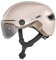 ABUS Stadthelm HUD-Y ACE - stylischer Fahrradhelm mit Visier und magnetischem, aufladbarem LED-Rücklicht - für Damen und Herren - Beige, Größe S