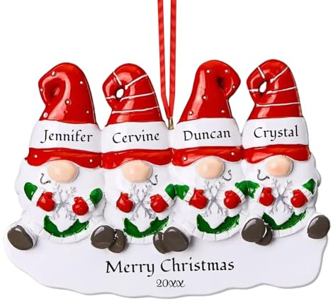 iDIY Personalised Christmas-Ornaments 2025, Family of 4 Gnomes Christmas Ornaments Custom Names Ornaments for Christmas Trees