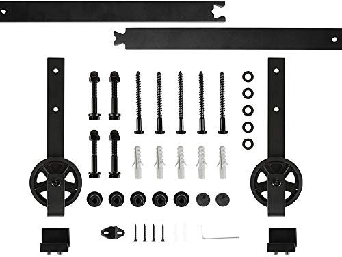 Système de Porte Coulissante, Kit de Rail pour Porte Coulissante, Rail + Roulette, 200cm porte de grange suspendu rail grande roue type emballage en coton non perlé