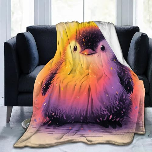 SARA NELL Pinguin-Decke, niedliche Baby-Pinguin-Flanell-Überwurfdecke, weiches Plüsch-Pinguin-Geschenk für Mädchen und Jungen, Kinder, lustiger Tierdruck, Geburtstagsideen, weiß, schwarz, orange,