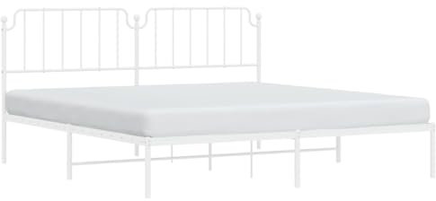 vidaXL Bettgestell, Bettrahmen mit Lattenrost Metallbeinen, Bett Gästebett mit Kopfteil, Metallbett Doppelbett Schlafzimmerbett, Weiß 200x200cm Metall