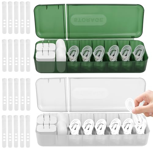 VFANDV Caja Organizadora Cables 2 Piezas, Caja de Gestión de Cables con 7 Compartimentos y 20 Bridas de Cables Organizador de Cables con Tapa Caja Cables Organizador para Escritorio Oficina