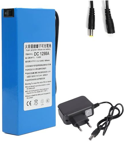 HSSYTZOUL Batterie Rechargeable Li-ION DC 12 V 9800Mah Puissante Batterie Portable Au Lithium-Polymère Convient pour Les Équipements Alimentation 12V avec Chargeur,Bleu,12V