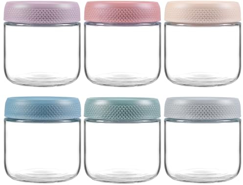 NETANY 6-pack 10oz Glass jars with Airtight Lids, Overnight Oats Containers with Lids, Wide mouth Mason Salad jars, Glass Food Storage Containers for Snacks Yogurt Spice Sugar
