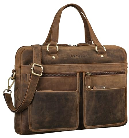 ROYALZ sac à bandoulière cuir homme/femme 'San Francisco' sacoche pour ordinateur portable 13-14 pouces sac d'affaires messager vintage, Couleur:Nevada Marron