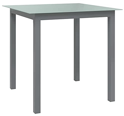 LAPOOH Gartentisch, Bartisch, Balkontisch, Balkonmöbel Kleiner Balkon, Balkon Tisch, Beistelltisch, Hellgrau 80x80x74 cm Aluminium und Glas