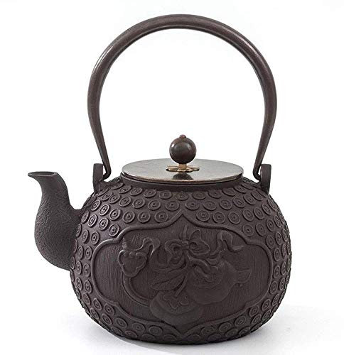 Teekanne Aus Gusseisen, 1,4 L, Kupfer, Geldmuster, Wasserkocher, Teeservice, Unbeschichtet, Oxidierte Innenwand, Rostfrei, Leicht Zu Reinigen (Kupfer)