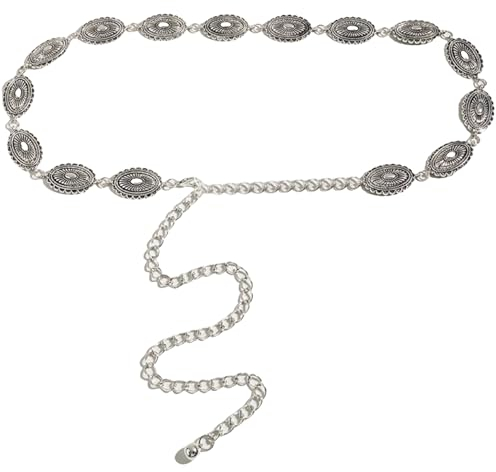 Qianfeng Bauchkette Silber,Kettengürtel,Taillenkette Damen Gürtel,für Chain Kette Metall,Hüftkette Kleider Metallkettengürtel,Waist aus Belt,Ketten Taillengürtel Verstellbare,Damengürtel Gürtelketten