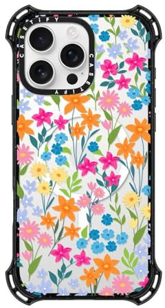 CASETiFY Bounce iPhone 16 Pro Max Case [Shockproof / 21.3ft. 6X Military Grade Drop Protection/Compatible with Magsafe] - Bright Spring Flowers - Clear Black