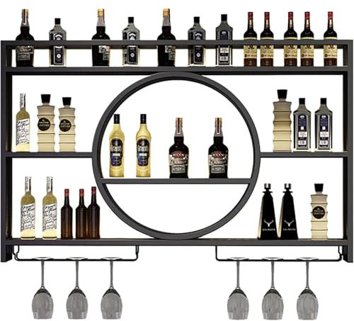 ZHFASDS Casier à Vin Mural Moderne en MéTal,éTagèRe en Verre PréSentoir en Fer éTagèRes Flottantes pour Unité De Bar Porte-Verre à Vin Suspendu Mural pour Bar Boissons(Size:100cm,Color:Noir)