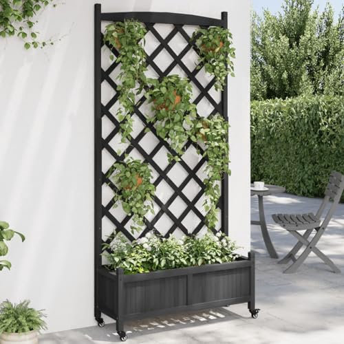 prissent Fioriera da Giardino con Traliccio Fioriera con Spalliera Fioriera da Giardino Fioriera Rettangolare Fioriere Alte Nero 90x35x187,5 cm Legno massello di abete, ferro