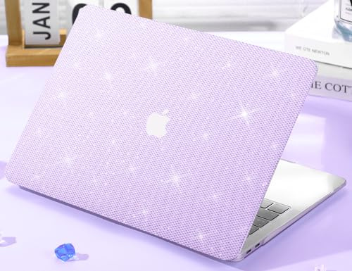 KEROM Glitter Case for MacBook Air 13 inch 2022-2018 M1 A2337 A2179 A1932, MacBook Air M1 Case, Luxury Bedazzled Shiny Bling Sparkle PU Leather Hard Shell & Keyboard Cover for Mac Air 13.3, Purple