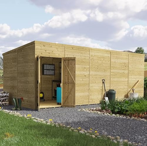 BillyOh Defender 20x8 Pent Log Cabin Wooden Garden Shed, Pressure Treated Garden Storage Shed with Customizable Modular Design, 15mm Tongue and Groove Walls | Versatile Wood Outdoor Storage Building