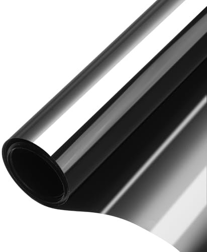 sourcing map Reflective Window Film One Way Daytime Mirror Privacy Film Sun Block Explosion-Proof PET Material Glass Paper Door Covering Stickers, Total Blackout 29.5x6.5'