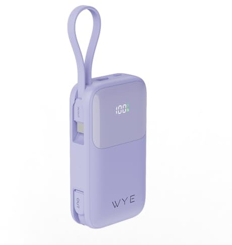 WYE Two-Way Fast Charging Power Bank 10000mAh | Built-In USB-C & 8-Pin Cables | 38.5W Max | 4 Colors Available (Purple)