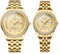 JewelryWe Paar Uhren Leuchtend Diamant: 2pcs Glitzer Strass 30m Wasserdicht Kalender Analog Quarz Pärchen Armbanduhr Gold Edelstahl Partneruhr Freundschaftsuhr mit Römischen Ziffern Diamantskala