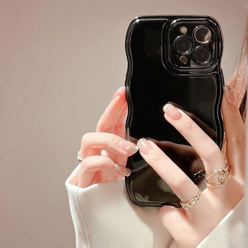 ZTOFERA for iPhone 14 Case,Curly Wavy Frame Soft Silicone,Black | Aesthetic Girly Design,Solid Color,Camera Protection