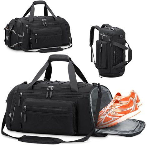 RAINSMORE Borsone Palestra Uomo Donna Borsa Palestra 40L con Scomparto Scarpe e Tasca Umida Borsa da Viaggio Piscina Sportiva Nero