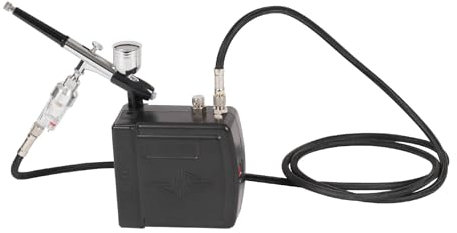 KiwiHood Mini Airbrush Kompressor Set, tragbares Airbrush-Kompressor-Kit mit 2-15 PSI Druckeinstellung, für Modellbau, Nagelkunst, Kuchendekoration, Kunstmalerei und T-Shirt-Bemalung (Schwarz)
