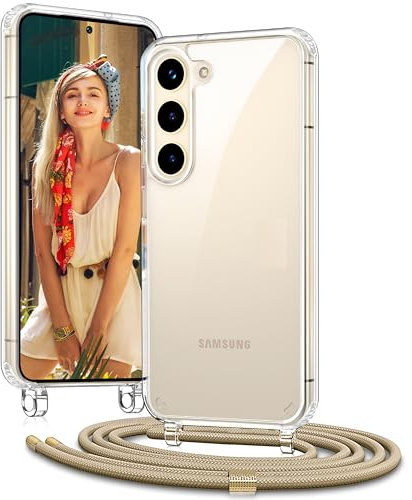 Vaykwo Handykette für Samsung Galaxy A55 5G / A35 5G Hülle mit Band - Necklace Handyhülle - Transparente Case zum Umhängen mit Kameraschutz und Bildschirmschutz - Golden