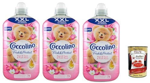 Coccolino Ammorbidente Concentrato Intense Care Convenience-Format XXL Konzentrierter Weichspüler Tiare-Blüten und Rote Früchte 76 Wäschen 3x 1750ml + Italian Gourmet polpa 400g