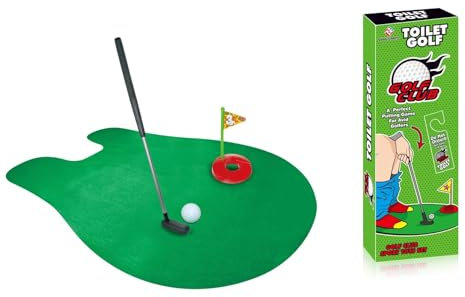 Kiuiom Toiletten Golf Set,Toiletten Minigolfspiel mit Schläger & Bällen,Toilettenspiel,Klo Minigolf,Lustiges Mini Golf Männergeschenk mit Golfschläger 64 cm,Puttingmatte,2 Golfbälle und Torhaken