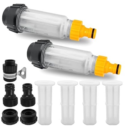 YUOIUX Filter Water Filter Garden Hose Set 2 Piece 3/4 Inch Pre-Filter Garden with 5 Quick Adapter + 4 Filter Insert Water Filter