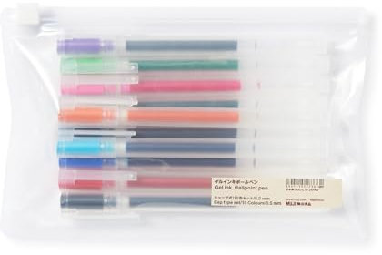 MUJI 無印良品 Gel-Tinten-Kugelschreiber, 0,5 mm Spitze, Set mit 10 Farben, Kappenstil, hergestellt in Japan