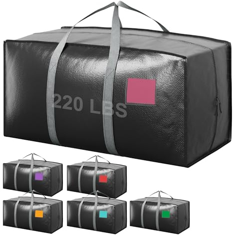 RMOHRO 6 Pack Extra Heavy Duty Large Moving Bags with Reinforced Zipper & Wide Handles, Waterproof Storage Bins for Clothes, College Dorm, Travel, and Home Organization, Gray