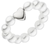 Purelei Lovely Ring – Elastischer Perlenring mit Herz – Anxiety Fidget Damenring - Muschelperlen & Edelstahl – Größen S/M/L – 18K Vergoldet – Handgefertigter Schmuck (Silver, L)