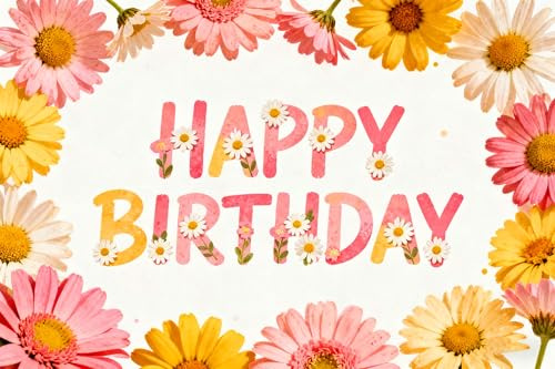 Rosa Creme Beige Birthday Gänseblümchen Banner Mädchen Frauen,Groovy Daisy Geburtstag Banner Dekoration, Retro Boho Daisy Flower Hintergrund Party Deko für Geburtstagsfeier Tisch Mauer Deko