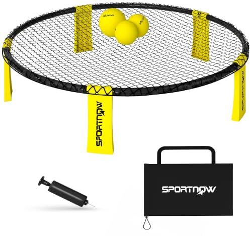 SPORTNOW Spike Game Set, Mini Beach Games Set with Net, 3 Balls, Yellow | Ball Pump, Portable Carrying Bag, Outdoor Team Sports