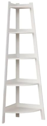 FUBESK Libreria angolare a 5 ripiani, scaffale a scala bianca con robusto telaio in metallo, espositore industriale salvaspazio per soggiorno, camera da letto, bagno o balcone robot aspirapolvere