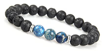 GD GOOD.designs Chakra Perlenarmband Blau für Herren - Naturstein Armband mit schwarzen Lava Perlen I Unisize Energiearmband Männer