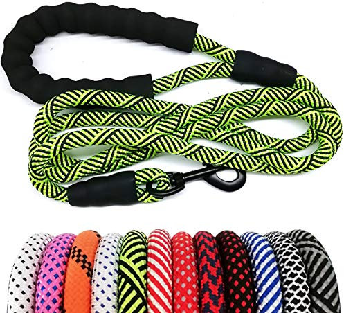 MayPaw Heavy Duty Rope Dog Lead, 6/8 FT Nylon Pet Leash, Soft Padded Handle Thick Lead Leash for Large Medium Dogs Small Puppy (1/2x6FT, Green Black)