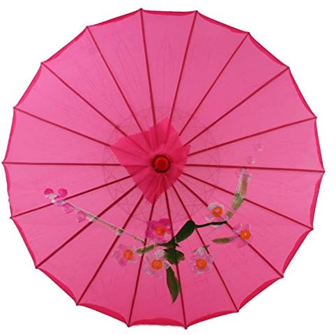 AAF Nommel Sonnenschirm Deko Schirm Kunstfaser wasserfest Bambus Holz Bali Ø 55cm (Pink)
