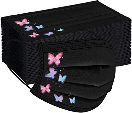 AmyGline 50 Stück Einweg,3-lagig Vliesstoff,Mund-Nasen-Schutz,Schmetterling Motiv,Atmungsaktive,Multifunktionstuch Halstuch Bandana für Erwachsene